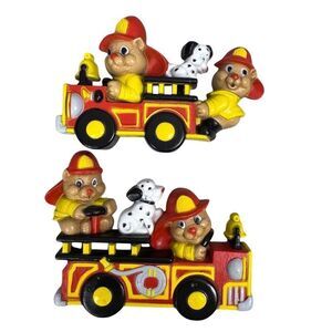 Vintage HOMCO Firefighter Bear & Dog Wall Hanging Decor Set of 2 1990s